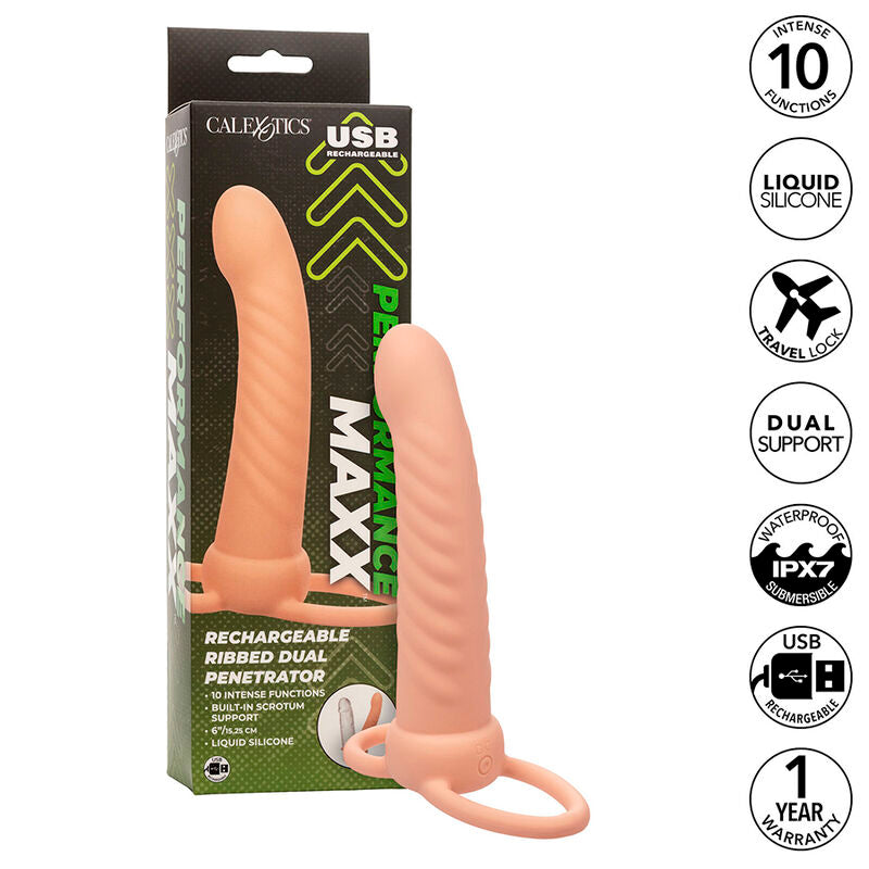 CALEXOTICS - MAXX RIBBED DUAL PENETRATOR 10 VIBRATIONEN FLESH