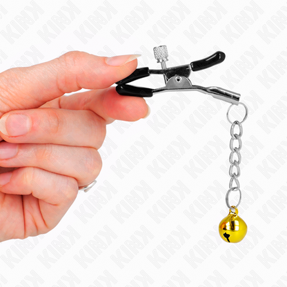 KINK - GOLDENE NIPPELKLEMMEN MIT GLOCKENANHÄNGER, 6 CM