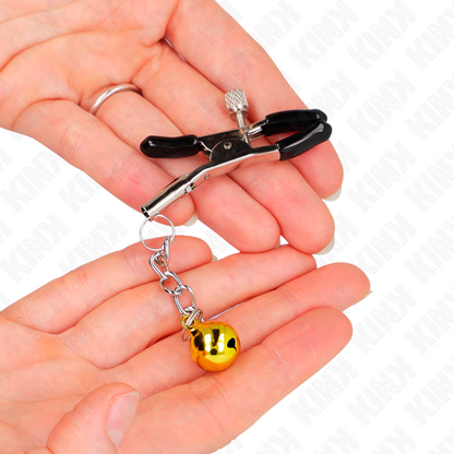 KINK - GOLDENE NIPPELKLEMMEN MIT GLOCKENANHÄNGER, 6 CM