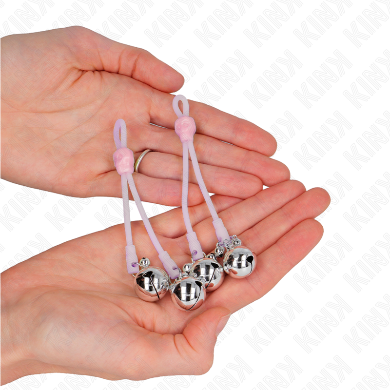KINK - LEUCHTENDE TOTENKOPF-NIPPELKLAMMERN MIT RINGGLÖCKCHEN VERSTELLBAR PINK/SILBER