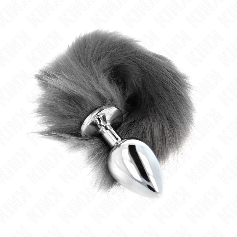 KINK - ANAL PLUG GRÖSSE L 10 X 4 CM MIT SYNTHETISCHEM SCHWANZ 40 CM GRAU UND WEISS