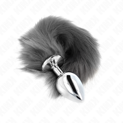 KINK - ANAL PLUG GRÖSSE L 10 X 4 CM MIT SYNTHETISCHEM SCHWANZ 40 CM GRAU UND WEISS