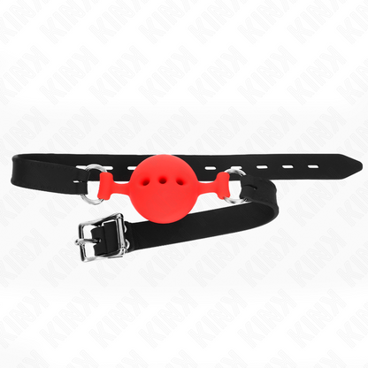 KINK - VOLLSILIKON-KNEBEL 55 x 2 CM MIT 4,5 CM HODEN GRÖSSE M ROT VERSTELLBAR 35-51 CM