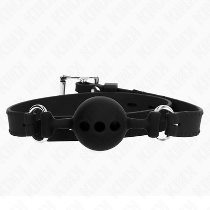 KINK - VOLLSILIKON-KNEBEL 55 x 2 CM MIT 4 CM HODEN GRÖSSE S SCHWARZ VERSTELLBAR 35-51 CM