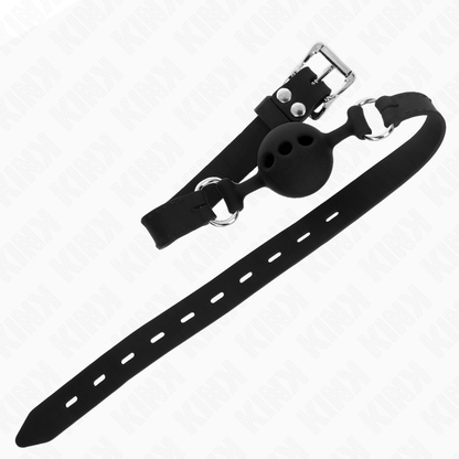 KINK - VOLLSILIKON-KNEBEL 55 x 2 CM MIT 4 CM HODEN GRÖSSE S SCHWARZ VERSTELLBAR 35-51 CM