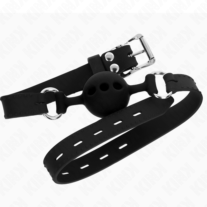 KINK - VOLLSILIKON-KNEBEL 55 x 2 CM MIT 4 CM HODEN GRÖSSE S SCHWARZ VERSTELLBAR 35-51 CM