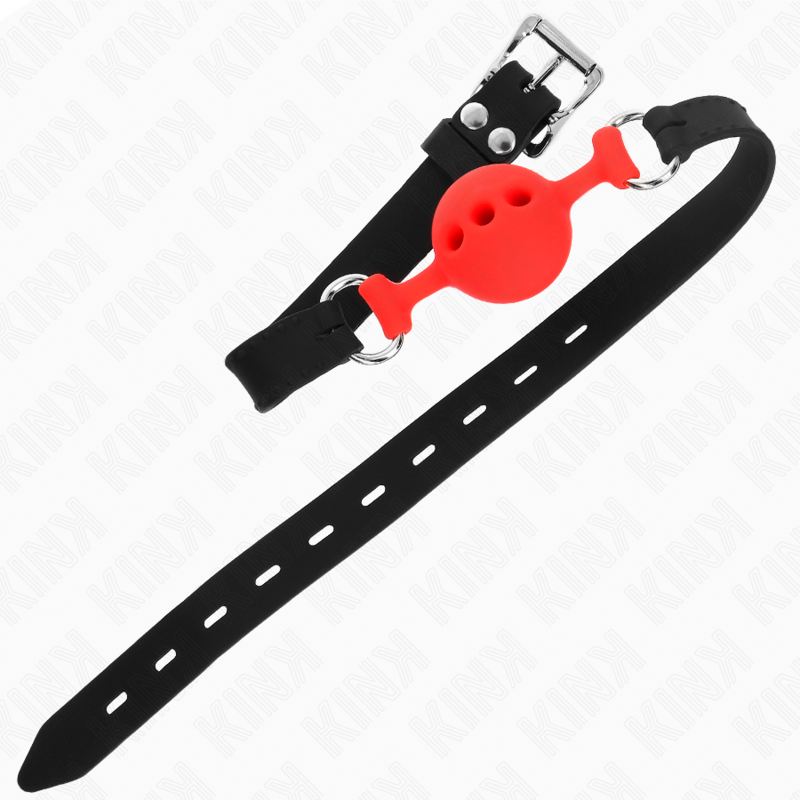 KINK - VOLLSILIKON-KNEBEL 55 x 2 CM MIT 4 CM HODEN GRÖSSE S ROT VERSTELLBAR 35-51 CM