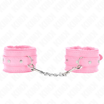 KINK - PREMIUM PELZGEFÜTTERTE HANDGELENKFESSELN PINK MIT PINKEM GÜRTEL, VERSTELLBAR 17-29 CM X 6 CM