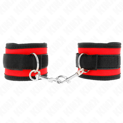 KINK - NYLON BIND HANDGELENKFESSELN MIT KLETTVERSCHLUSS ROT-SCHWARZ MODELL 2 VERSTELLBAR 18-35 CM X 6 CM