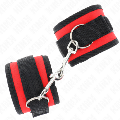 KINK - NYLON BIND HANDGELENKFESSELN MIT KLETTVERSCHLUSS ROT-SCHWARZ MODELL 2 VERSTELLBAR 18-35 CM X 6 CM