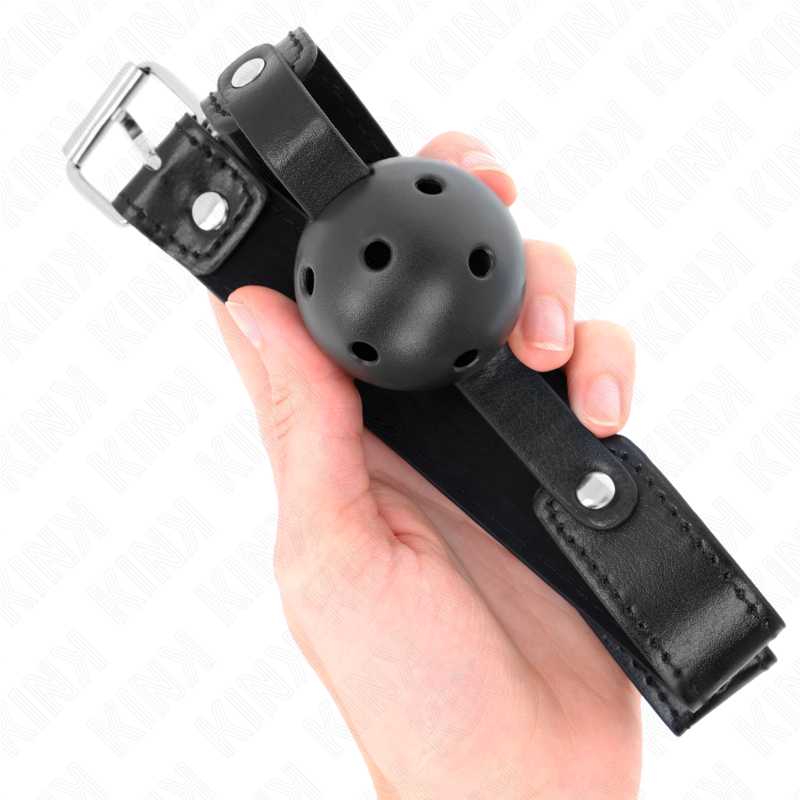 KINK - SCHWARZER ATMUNGSAKTIVER BALL 4,5 CM KNEBEL 65 x 2,5 CM