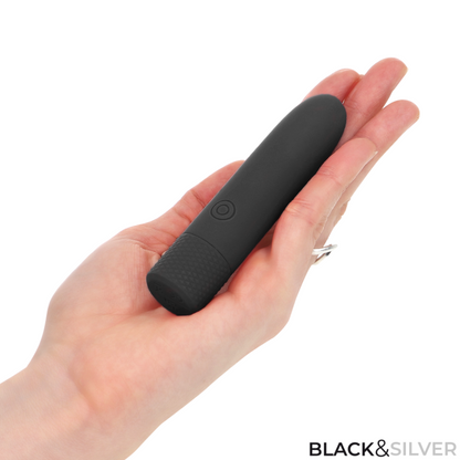 SCHWARZ &amp; SILBER - GERI USB WIEDERAUFLADBARER VIBRIERENDER BULLET 8 VIBRATIONEN SCHWARZ 10 X 2,2 CM
