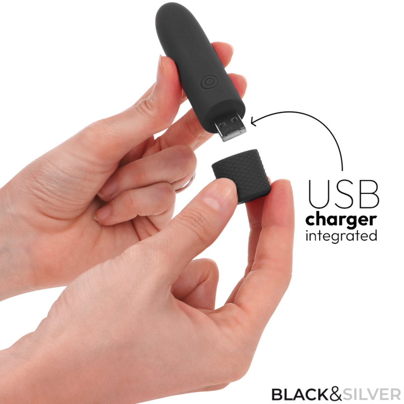 SCHWARZ &amp; SILBER - GERI USB WIEDERAUFLADBARER VIBRIERENDER BULLET 8 VIBRATIONEN SCHWARZ 10 X 2,2 CM