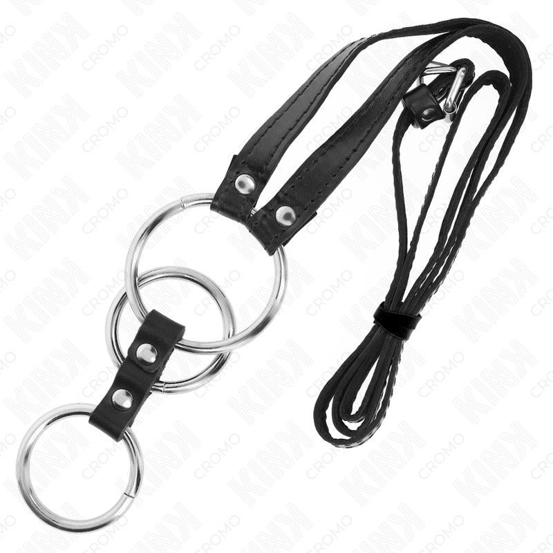 KINK - DREIFACH-METALL-PENISRING 3,8 CM BIS 5 CM MIT LEDERGÜRTEL 112 CM