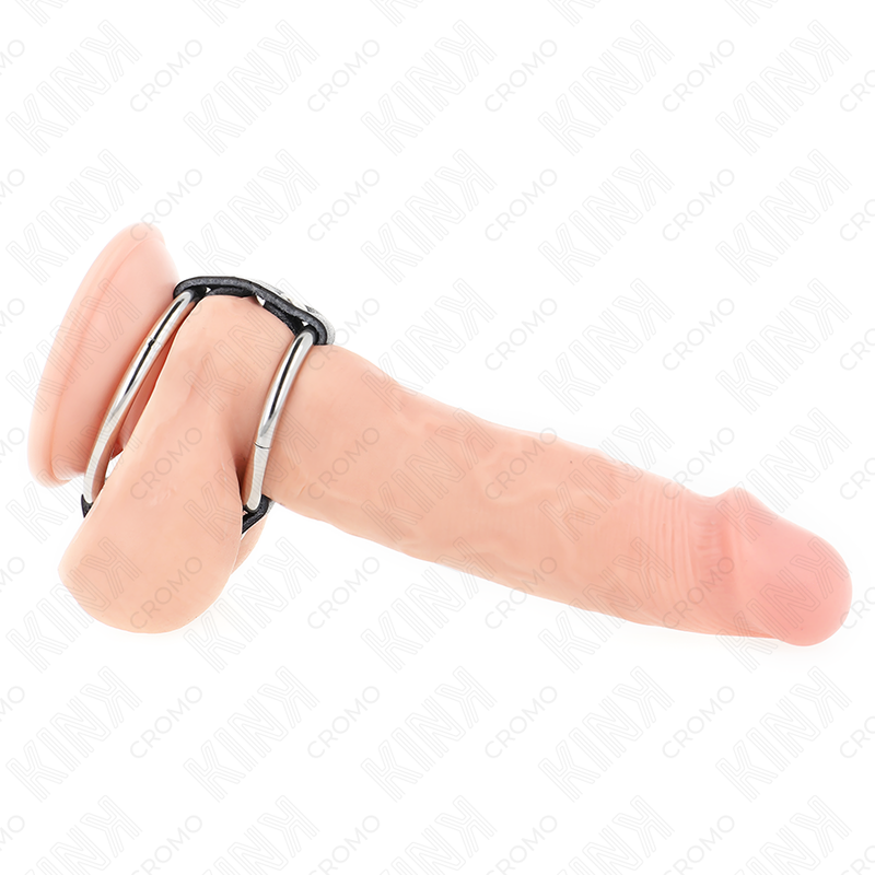 KINK - DOPPELTER METALL-PENISRING 3,8 CM BIS 5 CM MIT LEDER VERBUNDEN