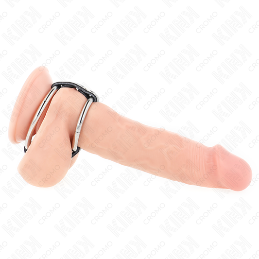 KINK - DOPPELTER METALL-PENISRING 3,8 CM BIS 5 CM MIT LEDER VERBUNDEN