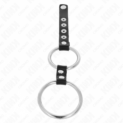 KINK - DOPPELTER METALL-PENISRING 3,8 CM BIS 5 CM MIT LEDER VERBUNDEN