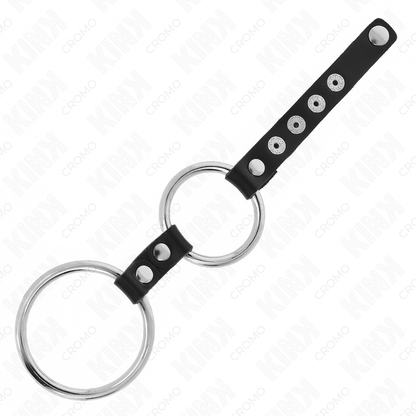 KINK - DOPPELTER METALL-PENISRING 3,8 CM BIS 5 CM MIT LEDER VERBUNDEN