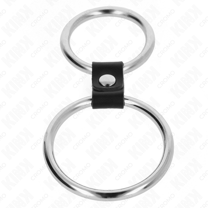 KINK - DOPPELTER METALL-PENISRING 3,7 CM BIS 5 CM VERBUNDEN DURCH LEDERBAND MODELL 1