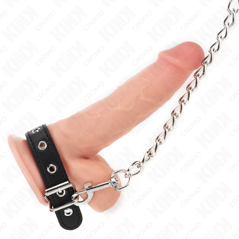 KINK - LEDER-PENISRING MIT RIEMEN 21,5 X 2 CM UND METALLKETTE 60 CM