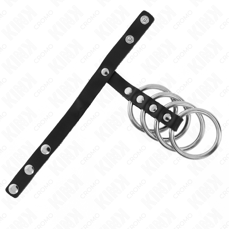 KINK - 4 METALL-PENISRINGE 3,8 CM VERBUNDEN MIT LEDERBAND 22 X 1,5 CM UND DRUCKVERSCHLUSS