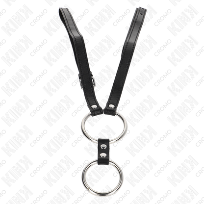 KINK - DOPPELTER METALL-PENISRING 3,8 CM BIS 5 CM MIT LEDERGÜRTEL 112 CM