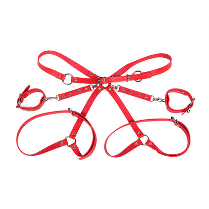 SUBBLIME - 953706 HANDSCHELLEN MIT BONDAGE-GÜRTEL ROT EINE GRÖSSE