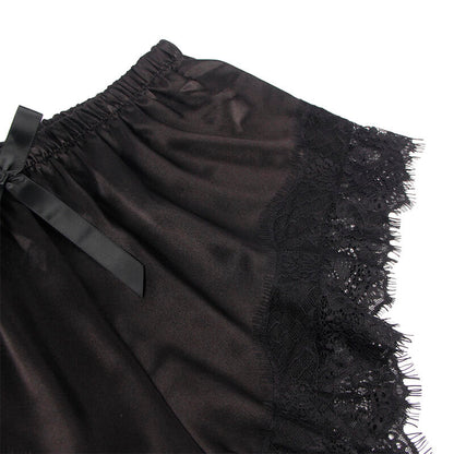 SUBBLIME - 953942 LÄSSIGE SEIDE NACHTHEMD + SPITZENHOSE SCHWARZ L/XL