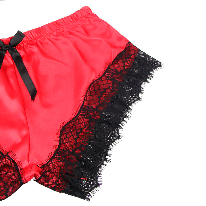 SUBBLIME - 953959 LÄSSIGE SEIDE NACHTHEMD + SPITZENHOSE SCHWARZ/ROT S/M