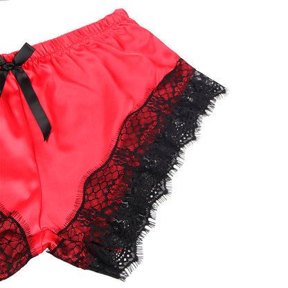 SUBBLIME - 953959 LÄSSIGE SEIDE NACHTHEMD + SPITZENHOSE SCHWARZ/ROT S/M