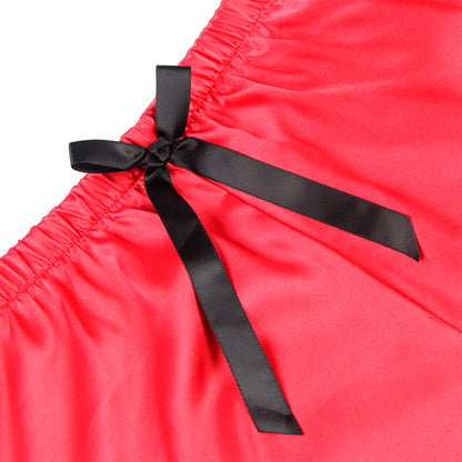 SUBBLIME - 953959 LÄSSIGE SEIDE NACHTHEMD + SPITZENHOSE SCHWARZ/ROT S/M