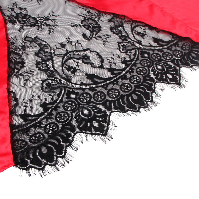 SUBBLIME - 954024 Spitzen-Unterhemd mit transparentem Rücken und String, Rot/Schwarz, L/XL