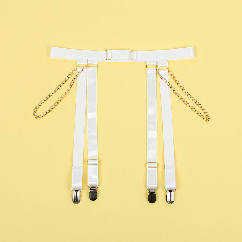 SUBBLIME - 954284 BODY MIT KETTEN + STRUMPFGÜRTEL WEISS S/M