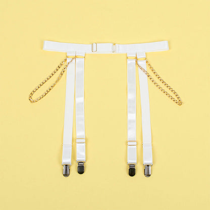 SUBBLIME - 954284 BODY MIT KETTEN + STRUMPFGÜRTEL WEISS S/M