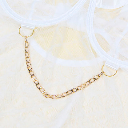 SUBBLIME - 954291 BODY MIT KETTEN + STRUMPFGÜRTEL WEIß L/XL