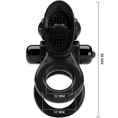 PRETTY LOVE - PASSIONATE RING DOPPEL-VIBRATIONSRING + KLITORISSTIMULATOR SCHWARZ