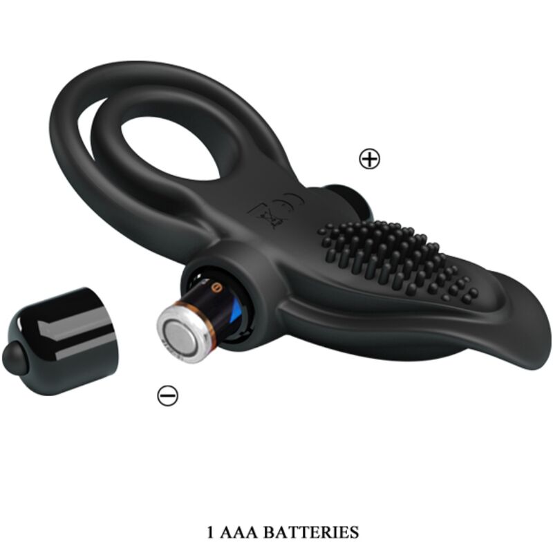 PRETTY LOVE - DOPPEL-VIBRATIONSRING + KLITORISSTIMULATOR 10 VIBRATIONEN SCHWARZ