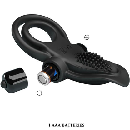 PRETTY LOVE - DOPPEL-VIBRATIONSRING + KLITORISSTIMULATOR 10 VIBRATIONEN SCHWARZ