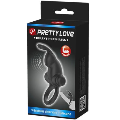 PRETTY LOVE - VIBRIERENDER RING + RABBIT-KLITORISSTIMULATOR 10 VIBRATIONEN SCHWARZ