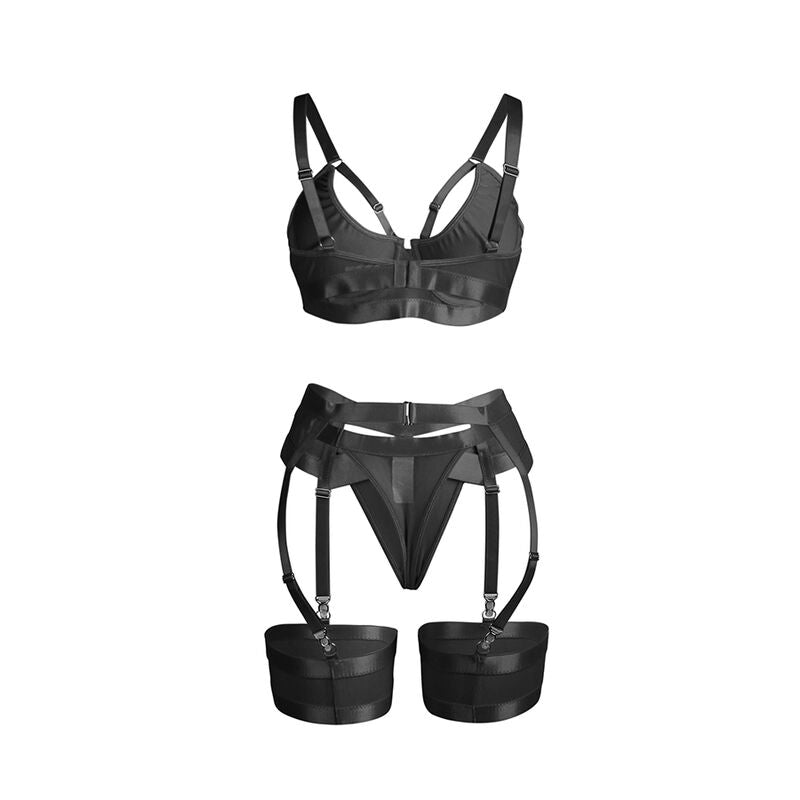 SUBBLIME - 955243 SCHWARZER BONDAGE-BH MIT STRUMPFBAND-SET L/XL