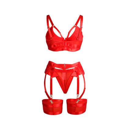 SUBBLIME - 955250 ROTER BONDAGE-BH MIT STRUMPFHALTER-SET S/M