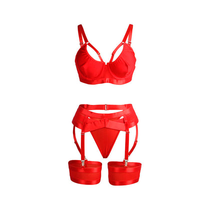 SUBBLIME - 955250 ROTER BONDAGE-BH MIT STRUMPFHALTER-SET S/M