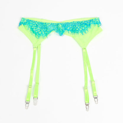 SUBBLIME - 955311 BH-SET MIT SPITZE UND STRUMPFBAND GRÜN UND BLAU S/M