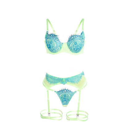 SUBBLIME - 955328 BH-SET MIT SPITZE UND STRUMPFBÄNDERN GRÜN UND BLAU L/XL