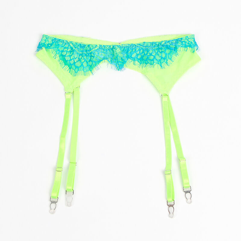 SUBBLIME - 955328 BH-SET MIT SPITZE UND STRUMPFBÄNDERN GRÜN UND BLAU L/XL