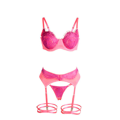SUBBLIME - 955359 BH-SET MIT SPITZE UND STRUMPFGLIEDERN ROSA UND LILA S/M