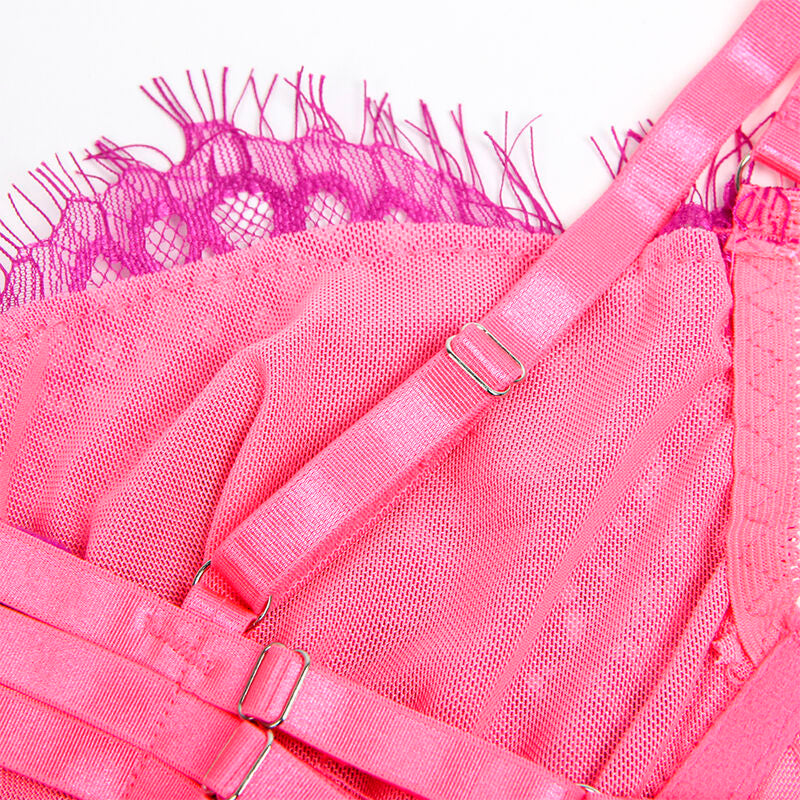 SUBBLIME - 955359 BH-SET MIT SPITZE UND STRUMPFGLIEDERN ROSA UND LILA S/M