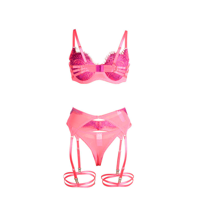 SUBBLIME - 955359 BH-SET MIT SPITZE UND STRUMPFGLIEDERN ROSA UND LILA S/M
