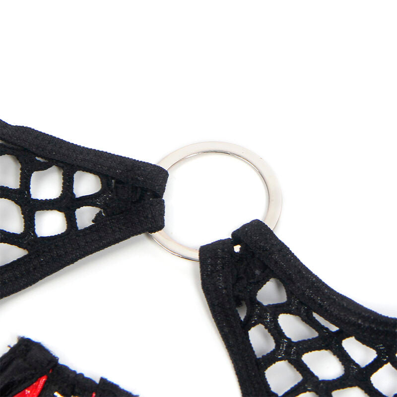 SUBBLIME - 955533 ROTES LACKLEDER-NETZ-REISSVERSCHLUSS-BH-SET S/M