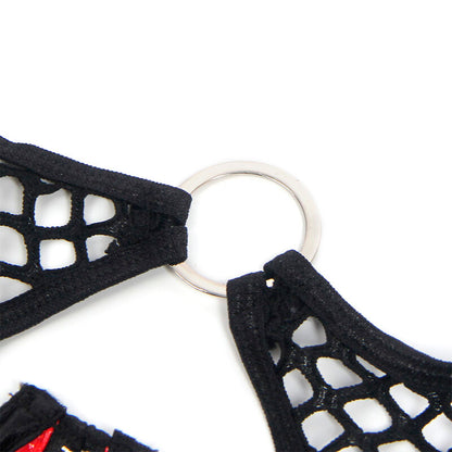 SUBBLIME - 955533 ROTES LACKLEDER-NETZ-REISSVERSCHLUSS-BH-SET S/M